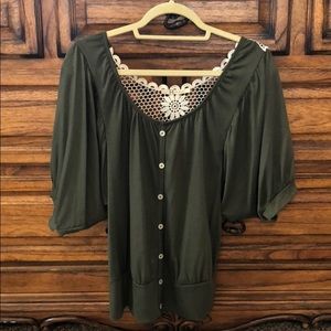 Rumors green top with crochet/lace back